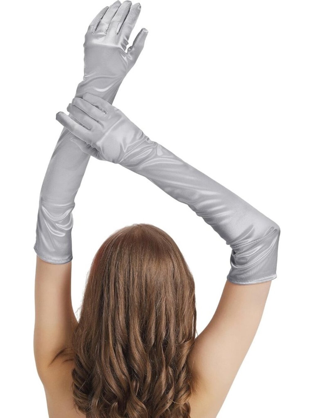 Women's Grey Satin Opera Elbow Length 1920s Flapper Long Gloves Party
